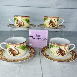 American Atelier MONKEY 5029 Jungle Bamboo 8 oz Porcelain Cup & Saucers Set of 4